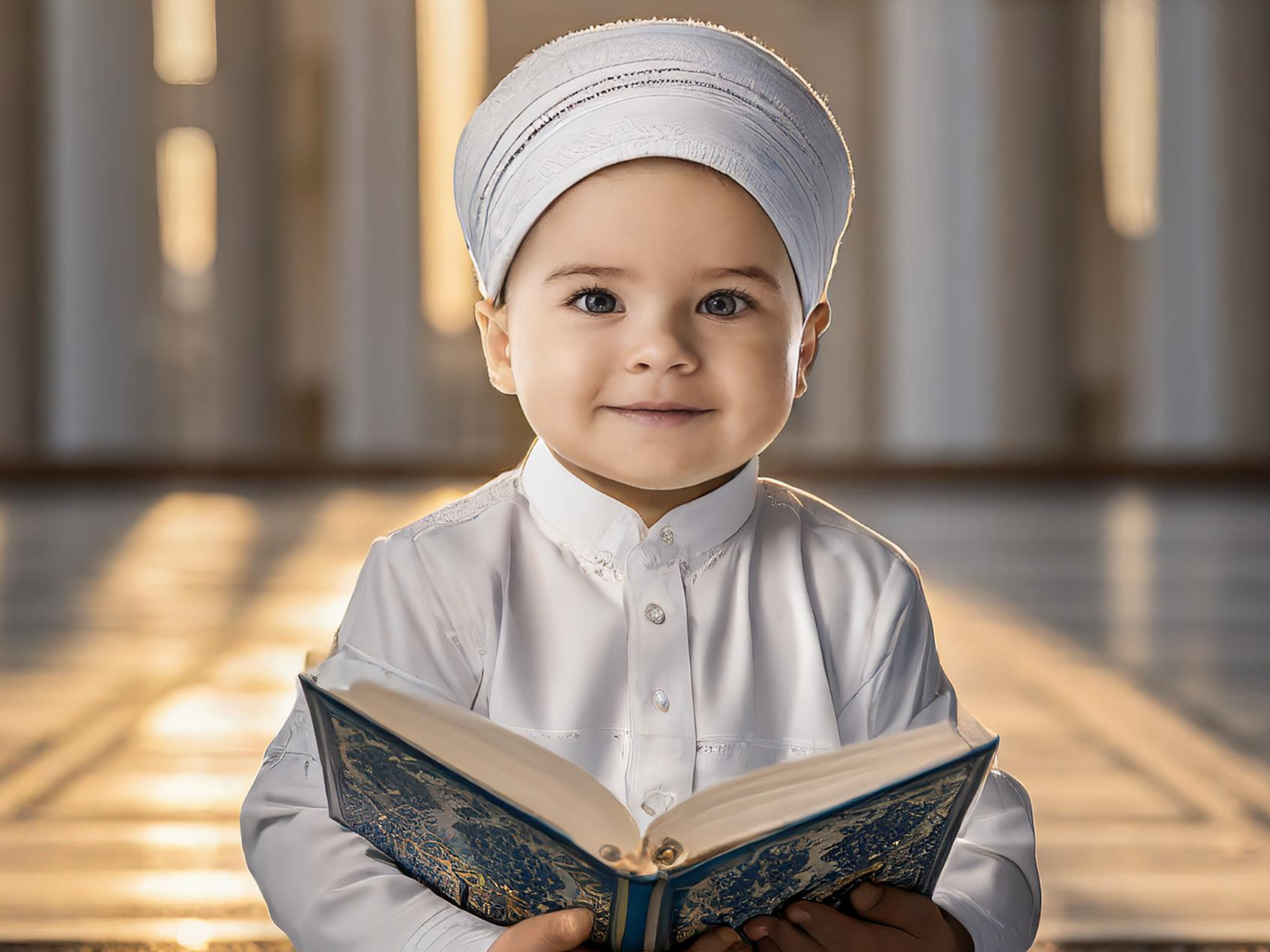 Home muslim child pic with Quran Kareem